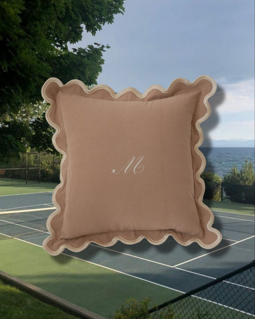 Scallop Throw Pillow with a Tennis Court Background Image