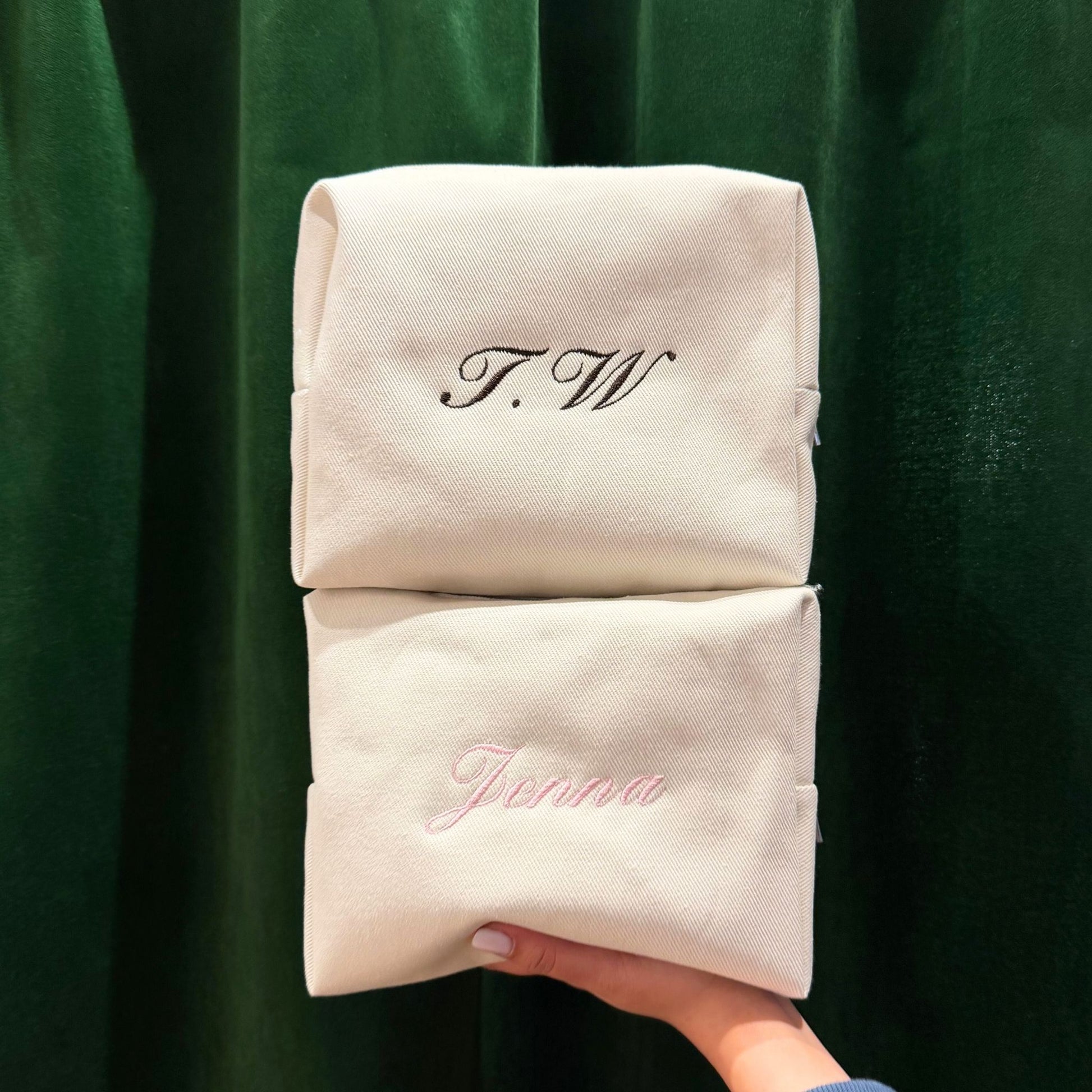 Ivory Initial Denim Pouch