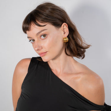 Model wearing the Danish Earrings sold by Jullist