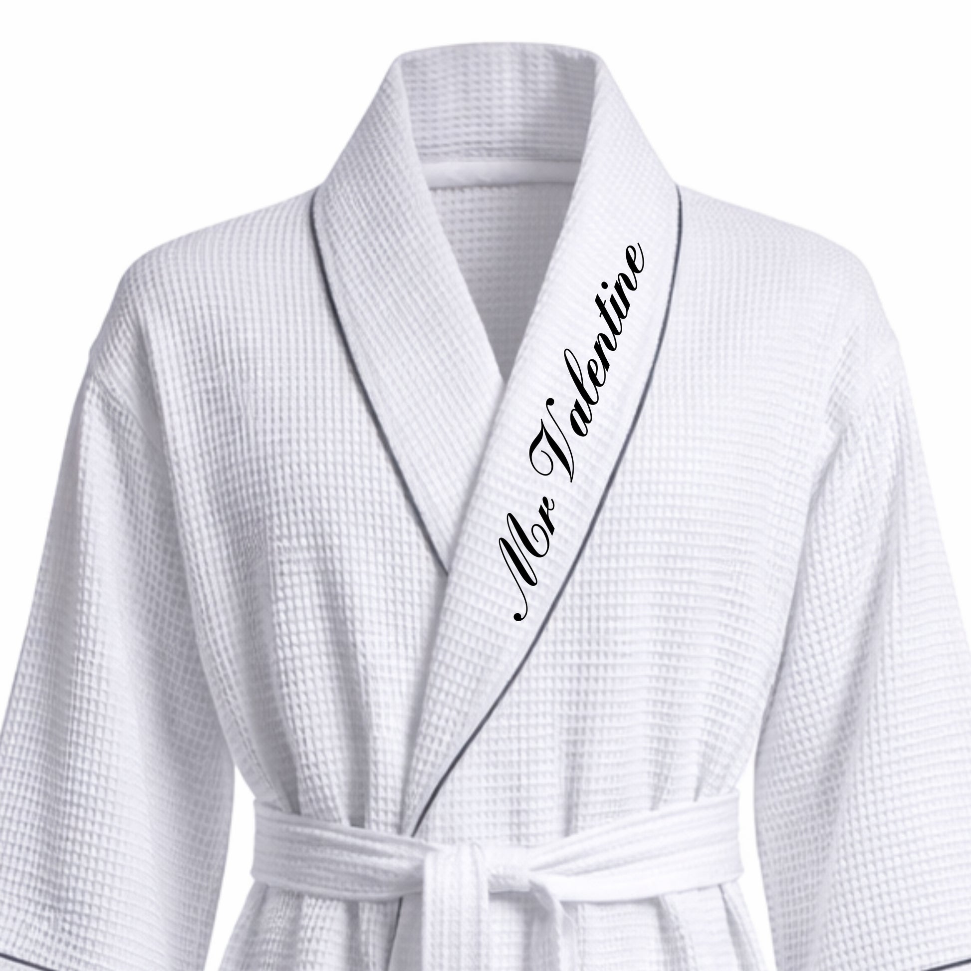 Mens Waffle Robe Embroidered Collar