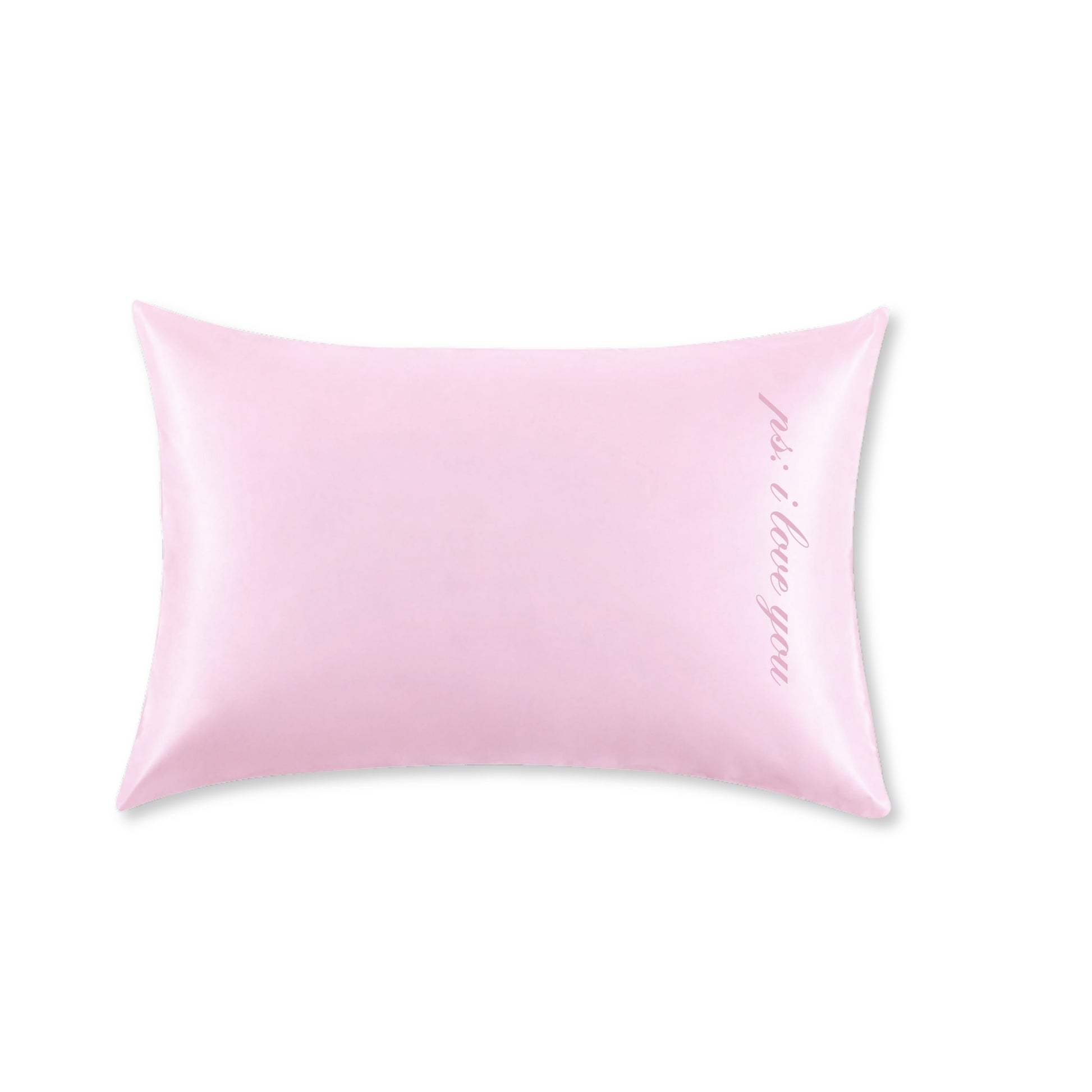 Pink “P.S. I Love You” Embroidered Silk Pillowcase