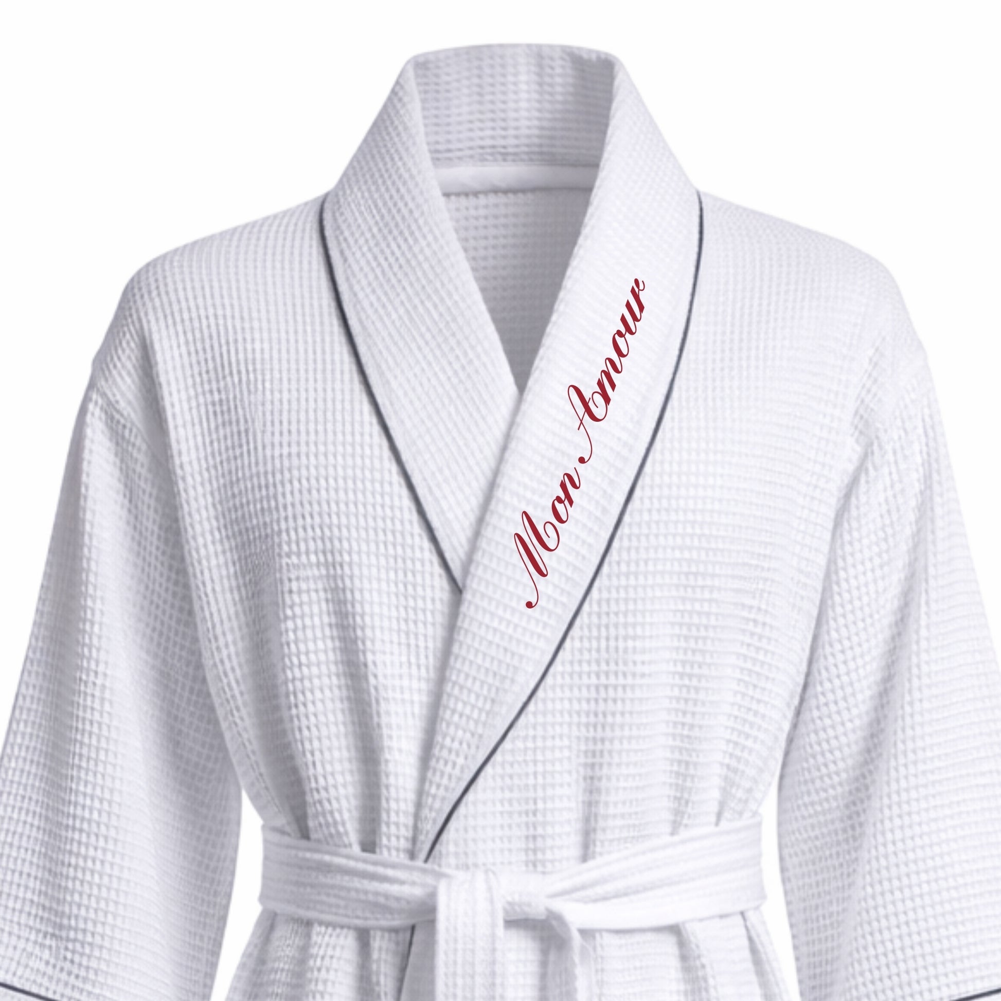 Womens Waffle Robe Embroidered Collar