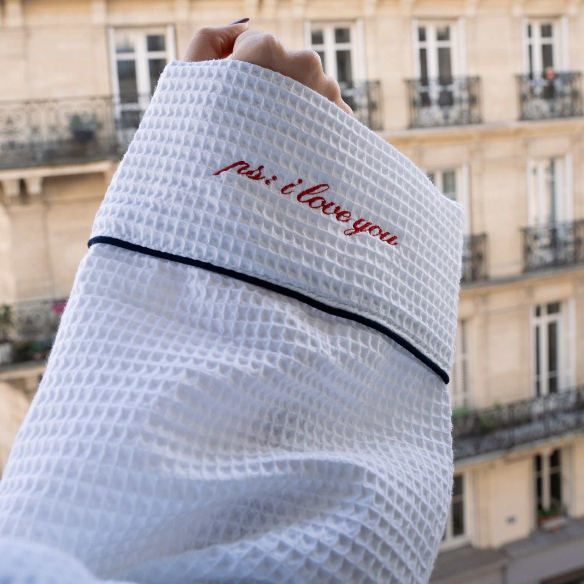 Mens Waffle Robe Embroidered Cuff