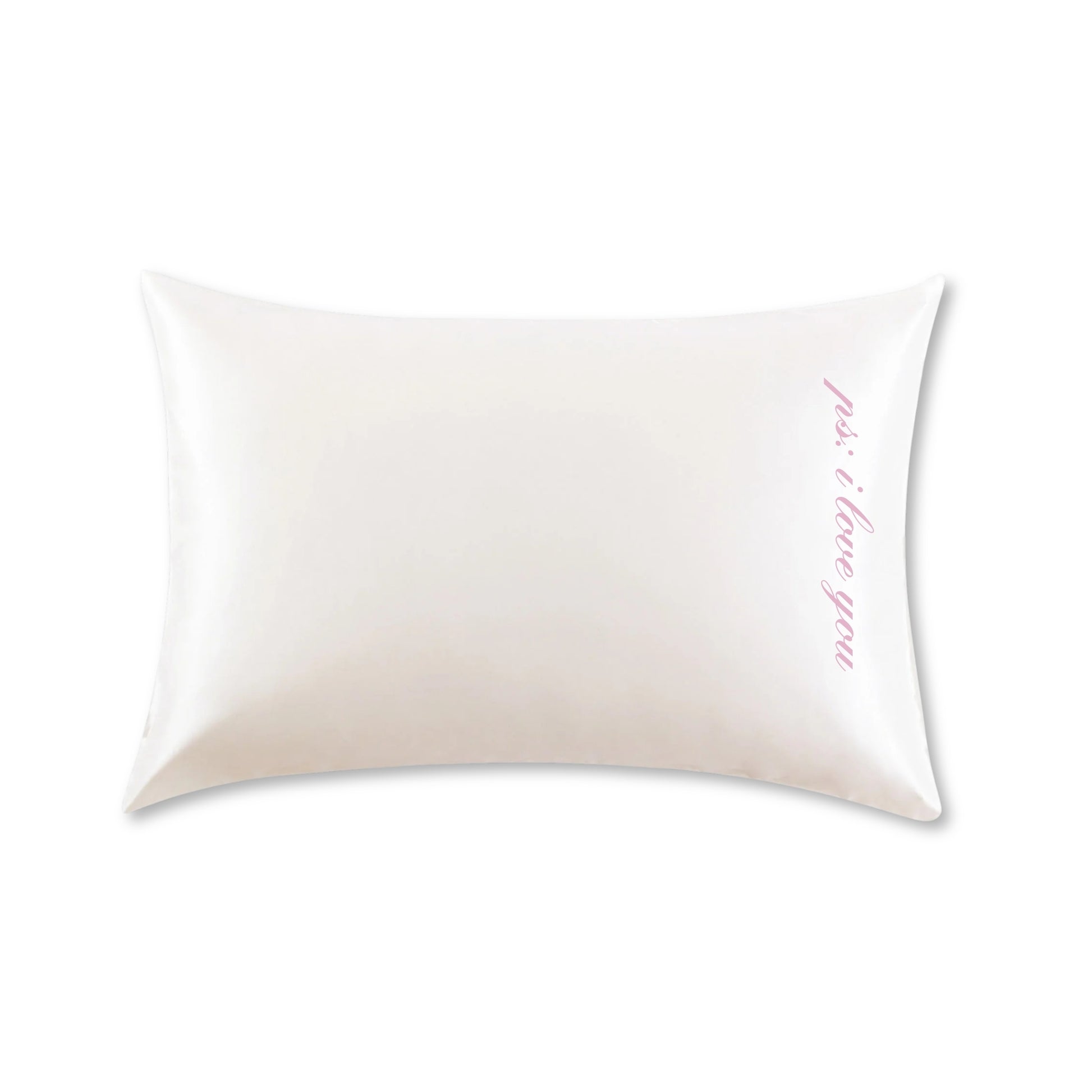 White “P.S. I Love You” Embroidered Silk Pillowcase